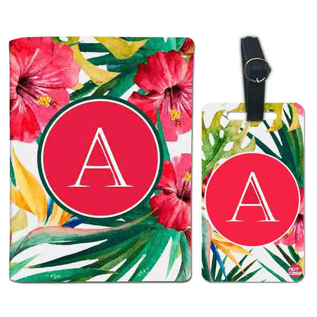 Personalized Passport Cover Luggage Tag Set - Hibiscus Flower