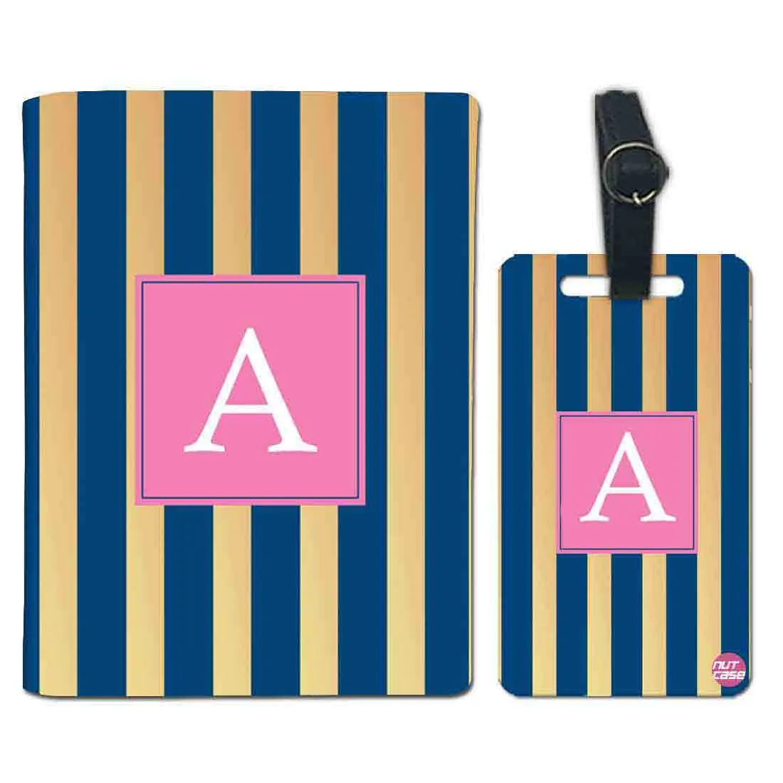 Personalized Passport Cover Travel Luggage Tag - Blue and White Lines