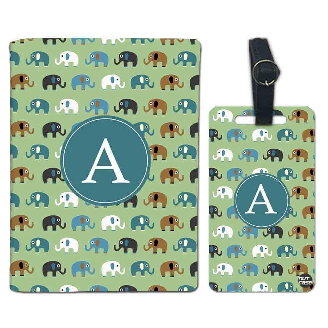 Personalized Passport Cover Travel Luggage Tag - Green Elephants