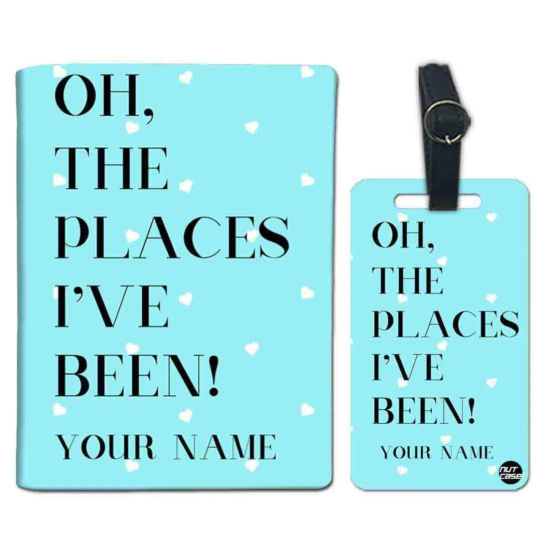 Personalized Passport Cover Travel Luggage Tag - Oh The Places Blue