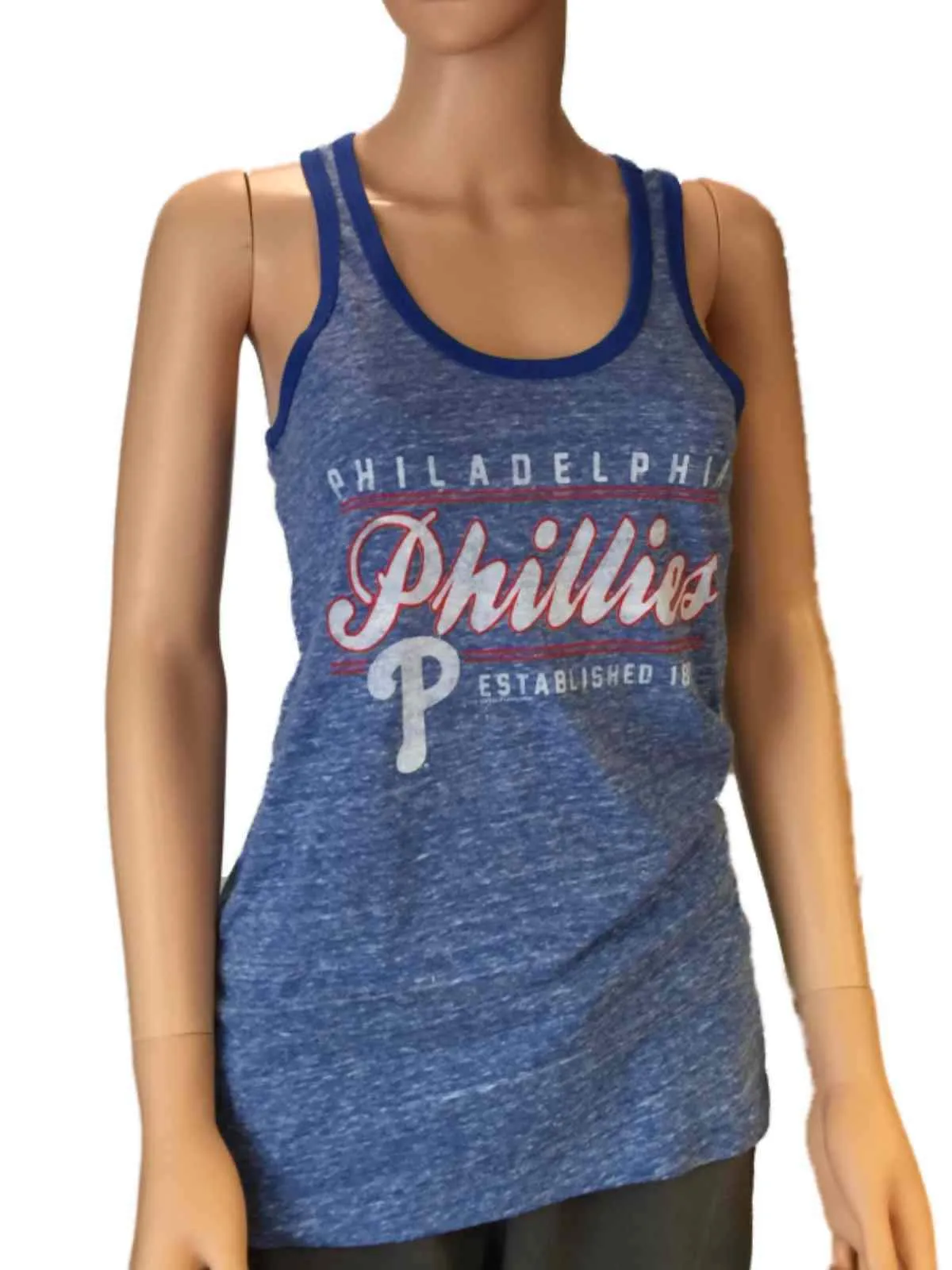 Philadelphia Phillies SAAG Women Blue Racerback Sleeveless Shadow Tank Top