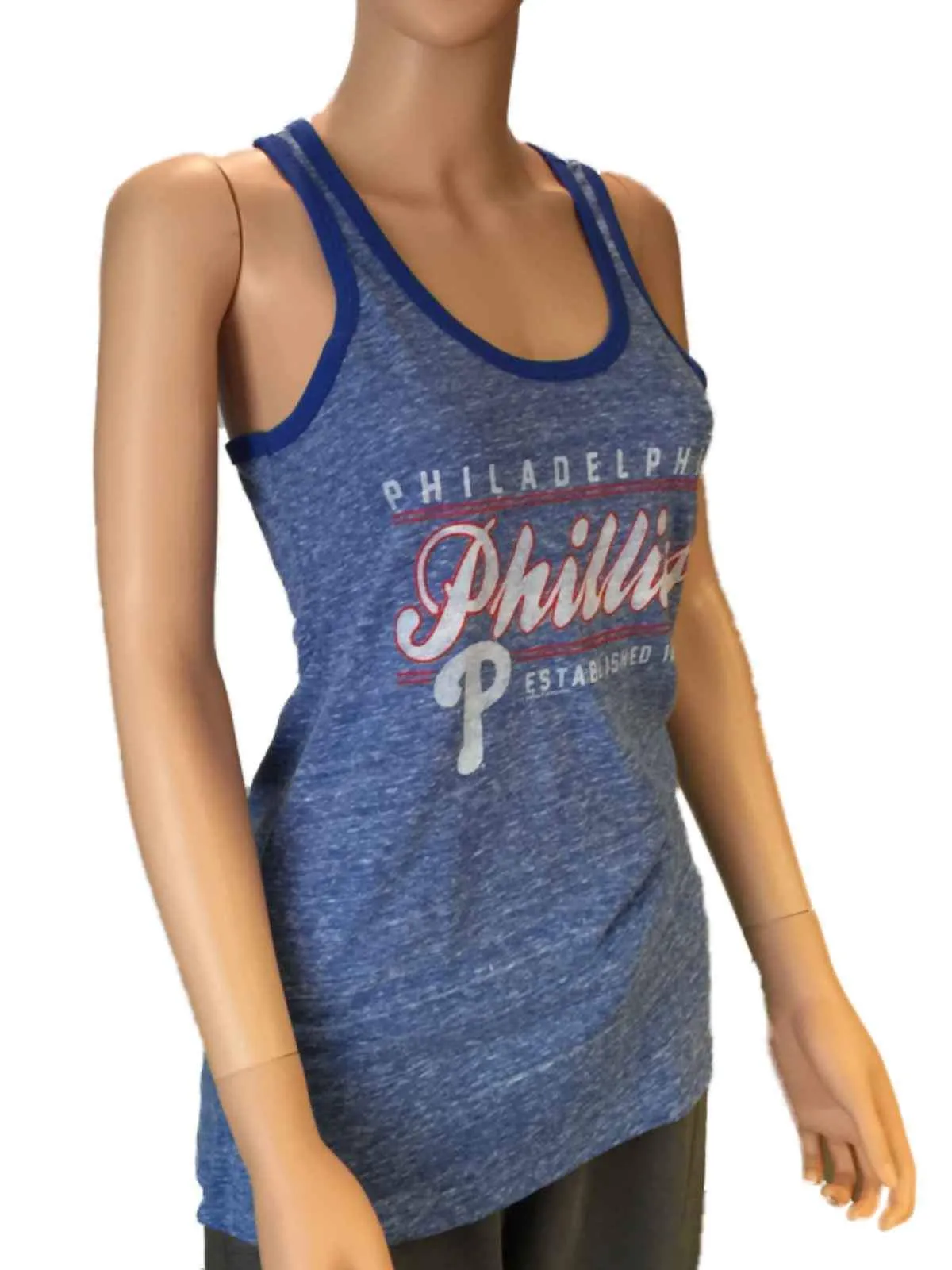 Philadelphia Phillies SAAG Women Blue Racerback Sleeveless Shadow Tank Top