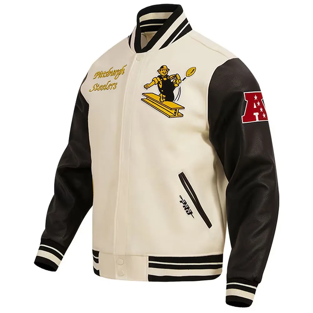 Pittsburgh Steelers Retro Classic Varsity Cream and Black Jacket