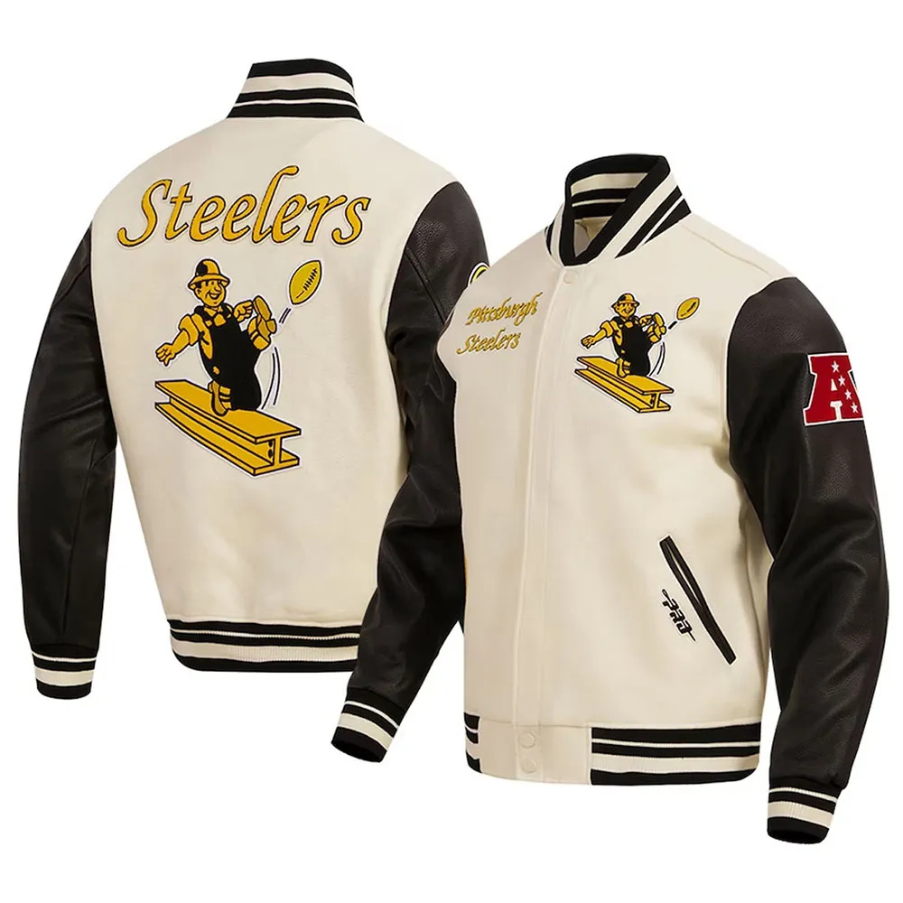 Pittsburgh Steelers Retro Classic Varsity Cream and Black Jacket