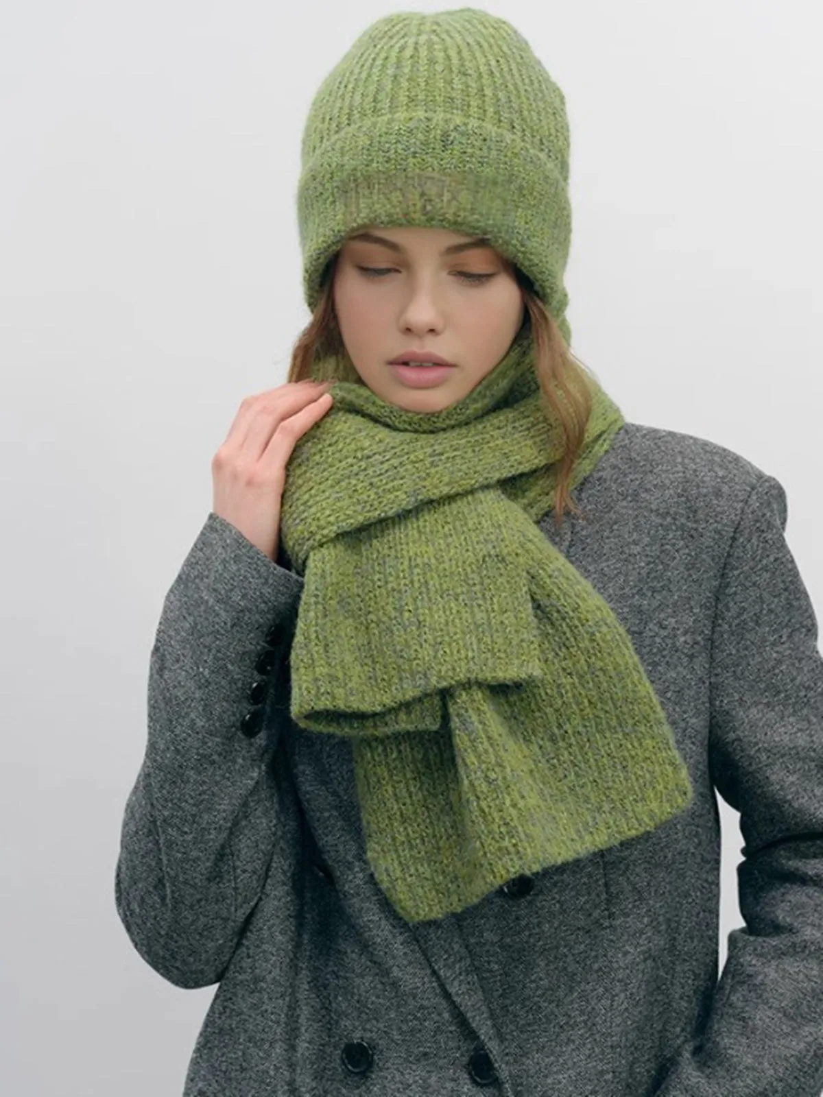 Plain Warm Knit Hat With Matching Scarf