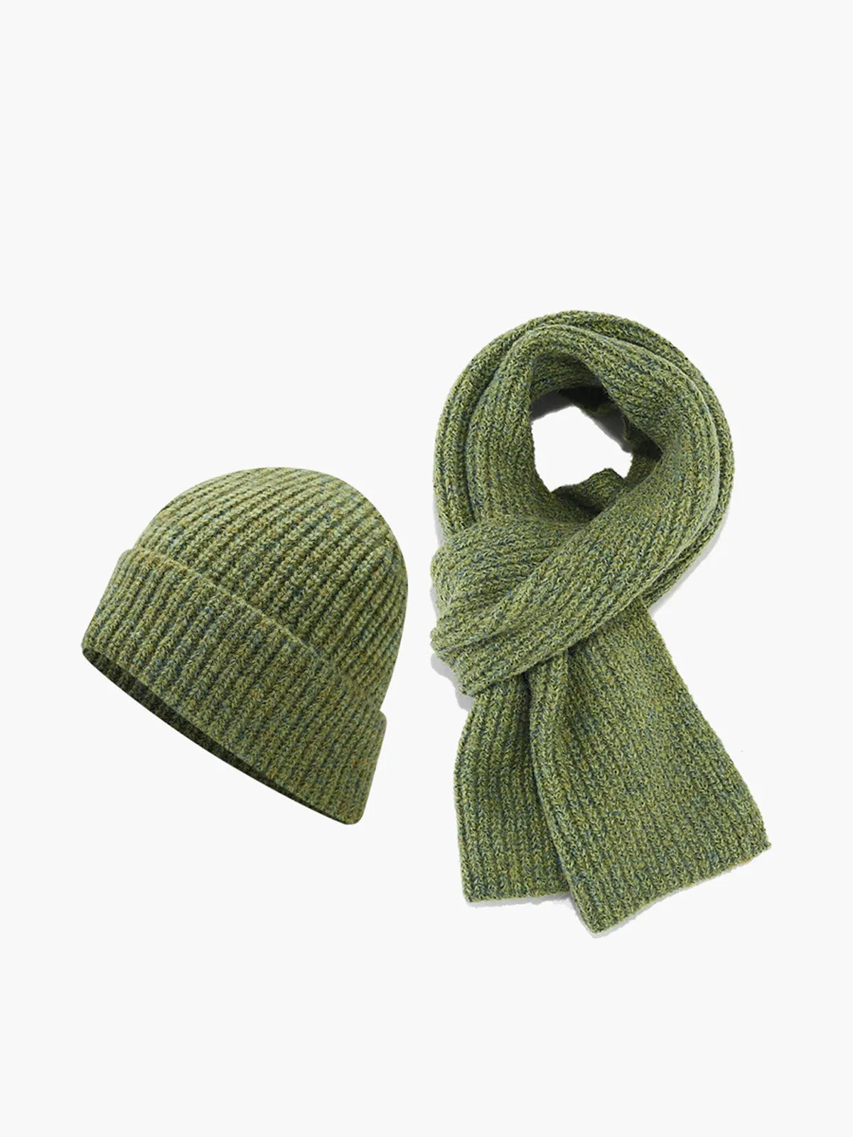 Plain Warm Knit Hat With Matching Scarf