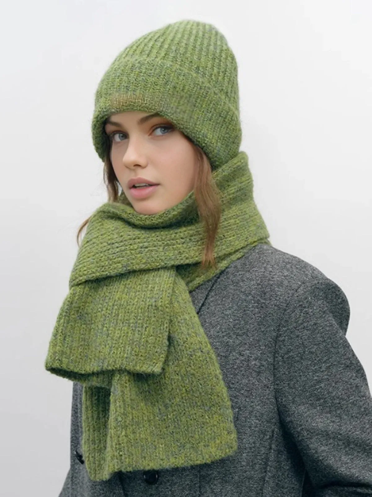 Plain Warm Knit Hat With Matching Scarf