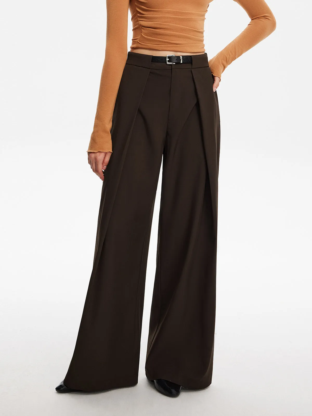 Pleated Wide-Leg Pants With Belt