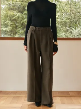 Pleated Wide-Leg Warm Pants