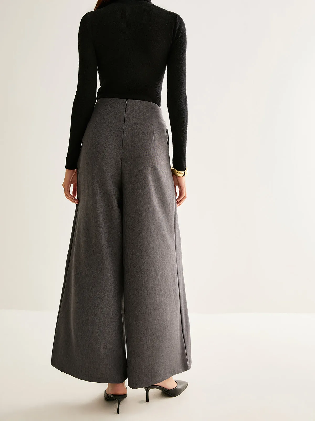 Pleated Zipper Wide-Leg Pants