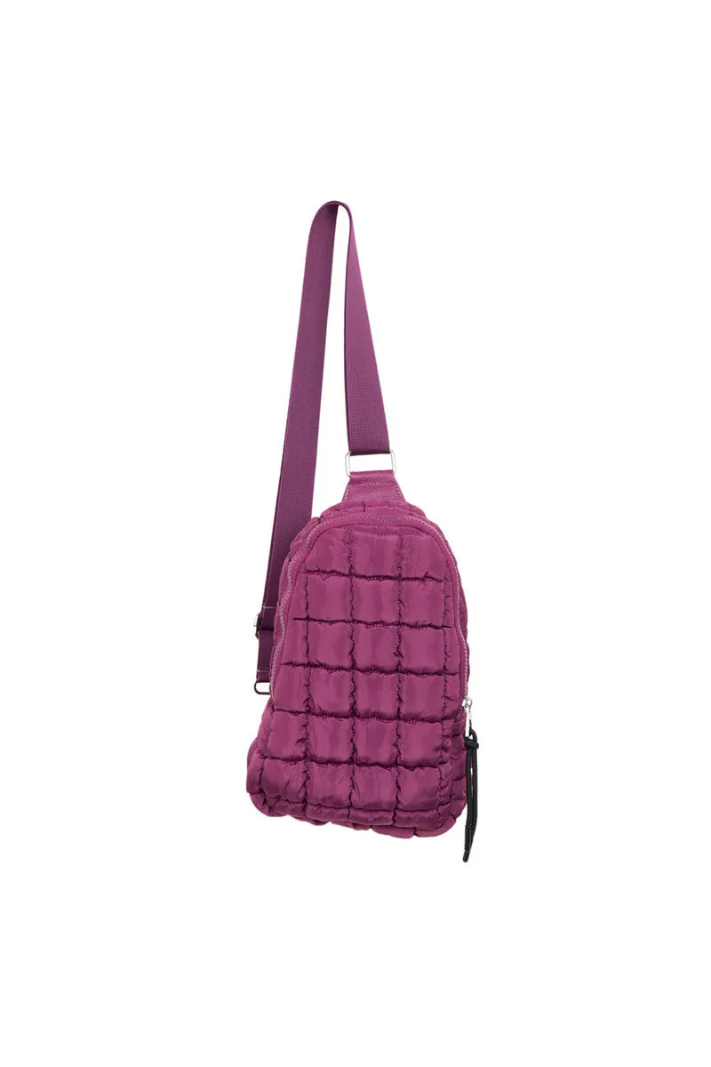 Plum Quilted Sling Belt Bag