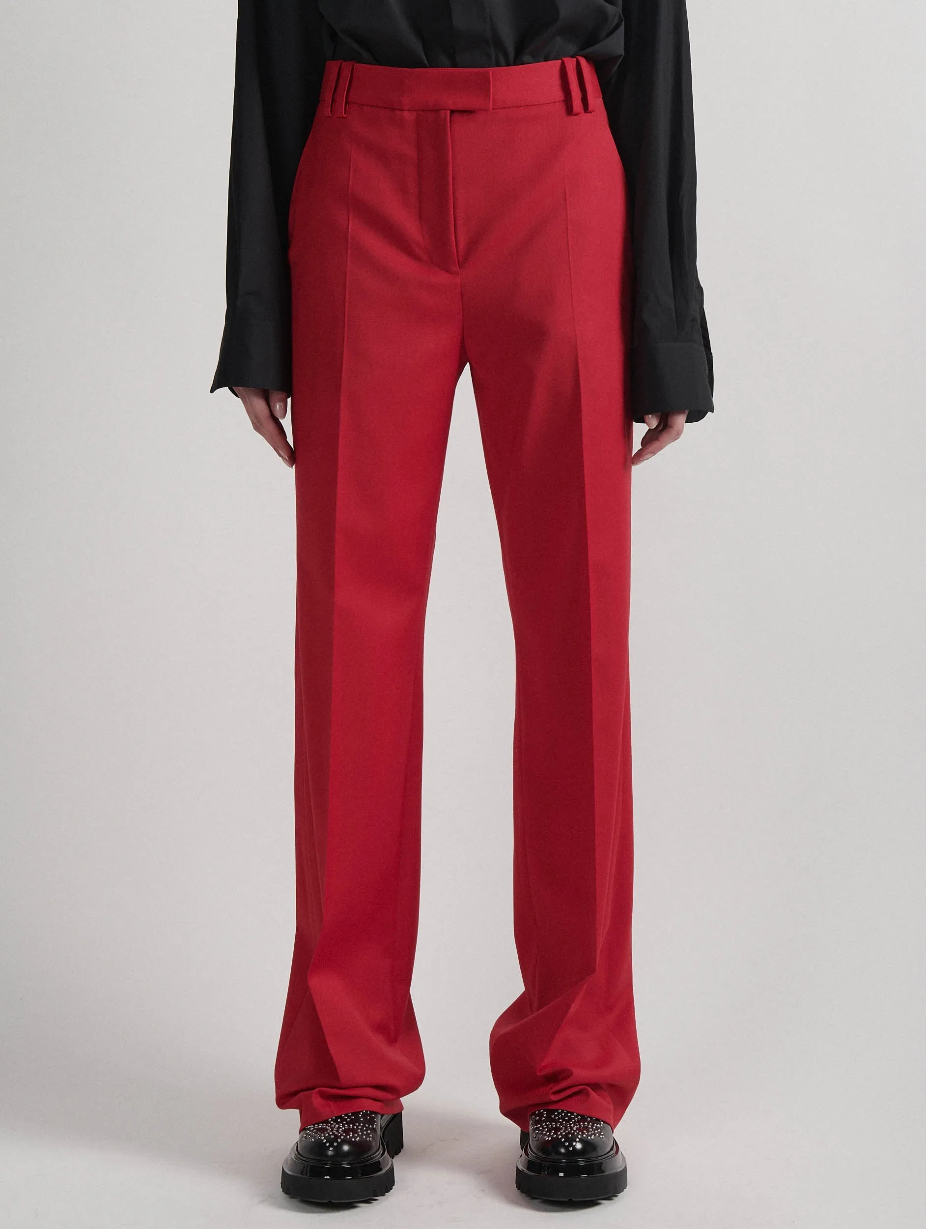 Red wool gabardine high-waisted suit trousers