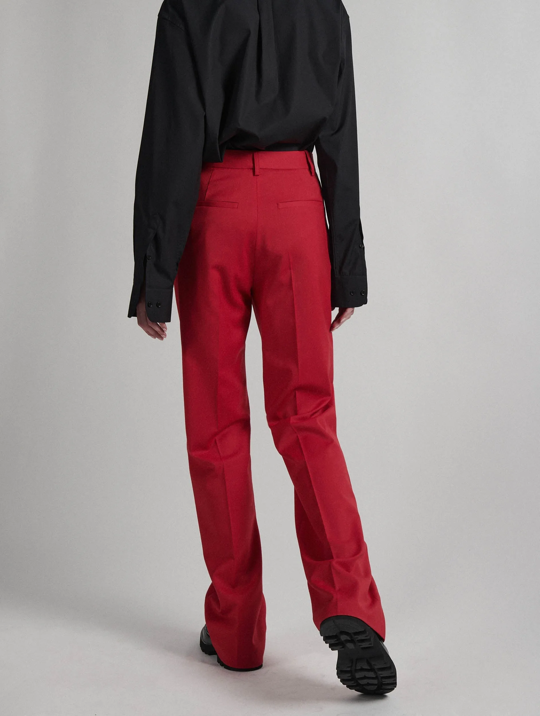 Red wool gabardine high-waisted suit trousers