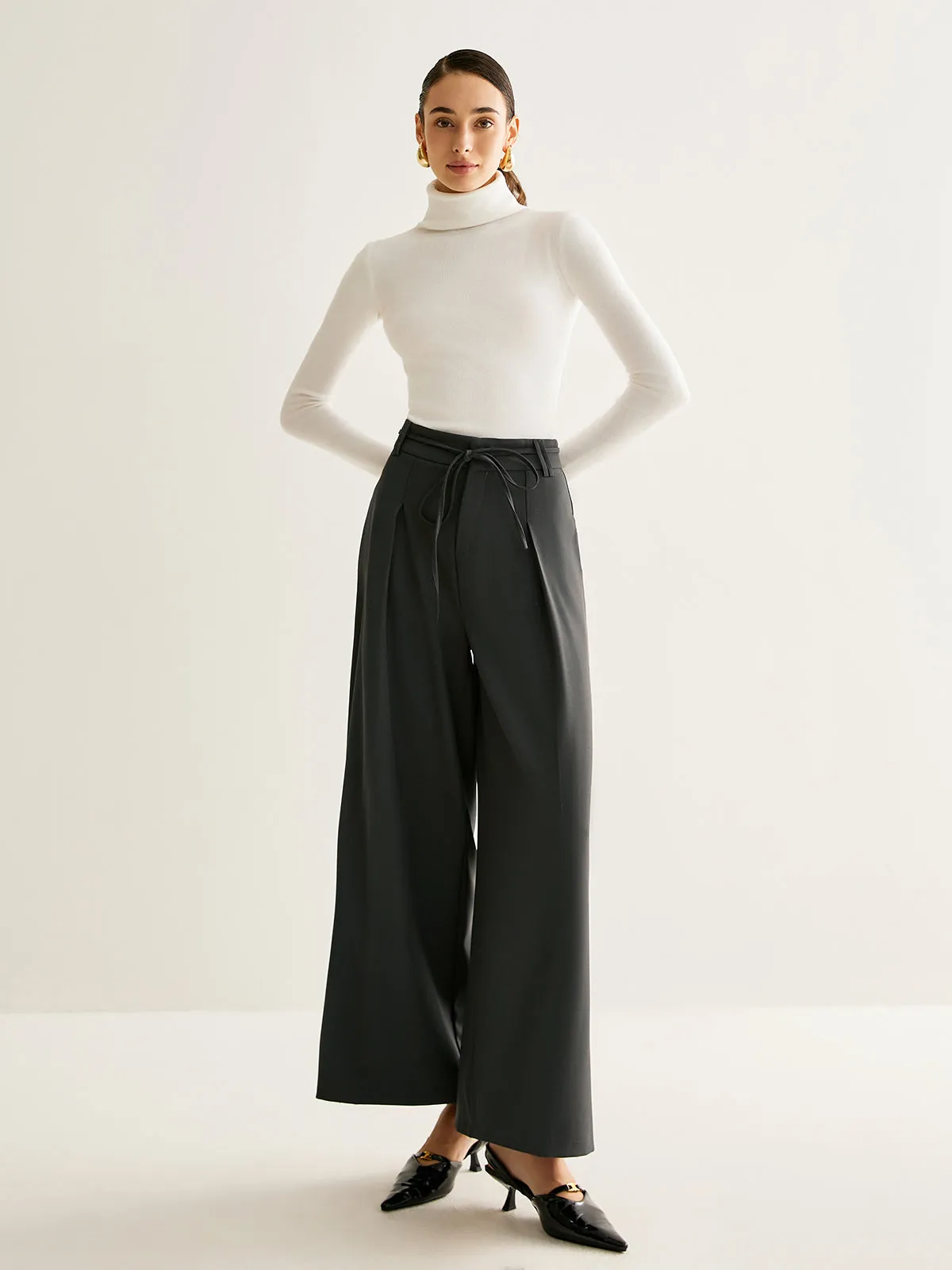 Rope Belt Wide-Leg Pants