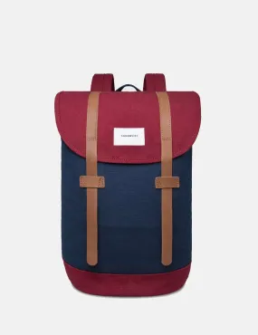 Sandqvist Stig Backpack (Canvas) - Blue/Burgundy