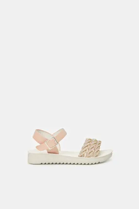 Senior Girls Cream Braided Sandals