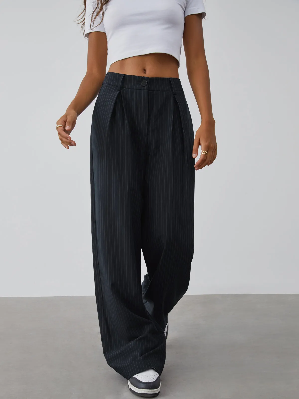 Shock Value Pinstripe Wide Leg Dress Pants