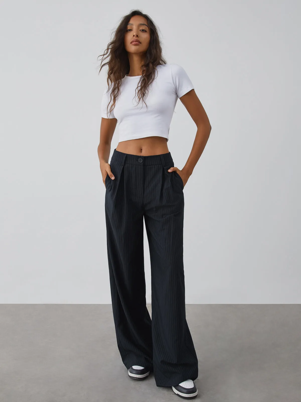 Shock Value Pinstripe Wide Leg Dress Pants