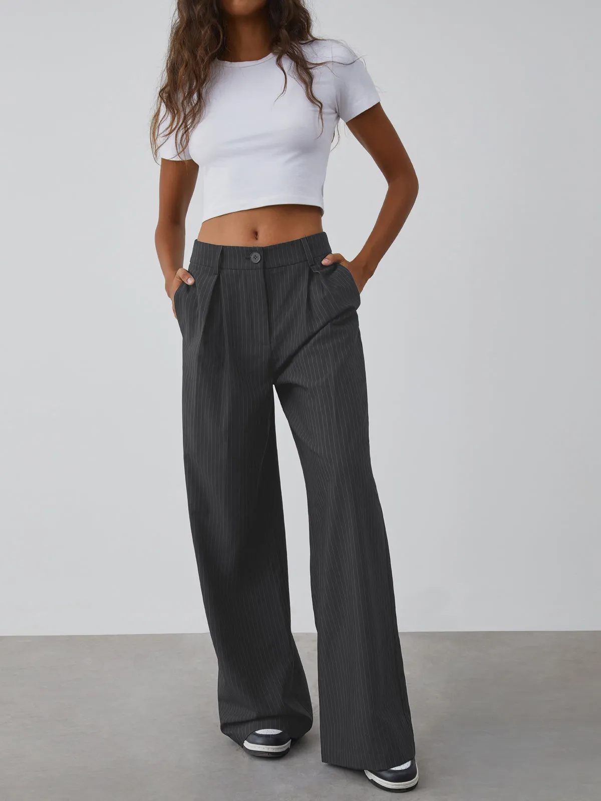 Shock Value Pinstripe Wide Leg Dress Pants