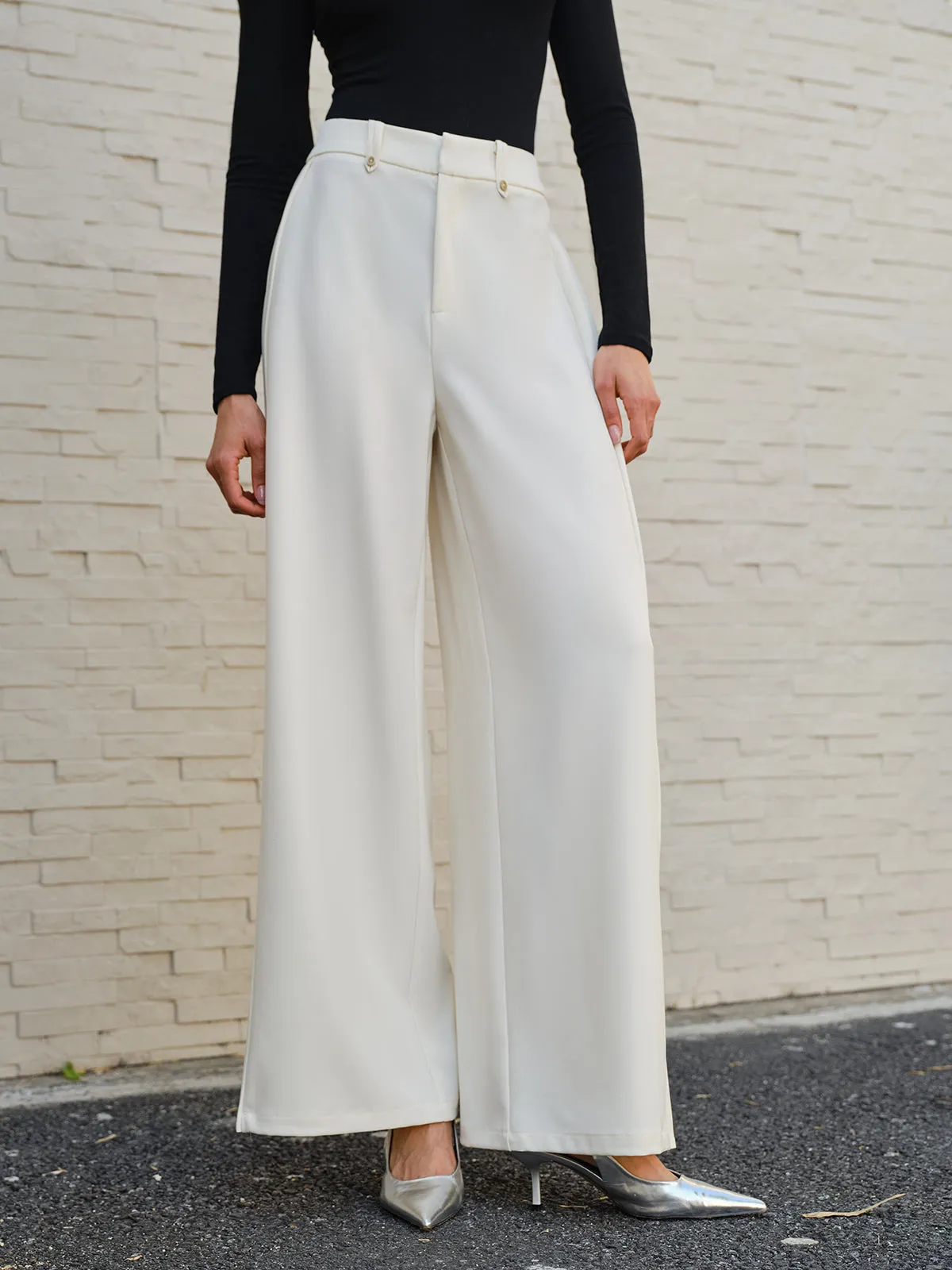 Side Pleated Wide-Leg Pants