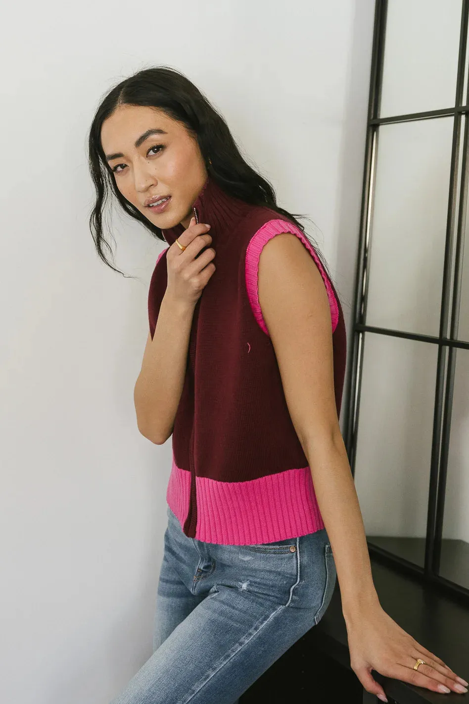 Sophie Colorblock Vest in Maroon