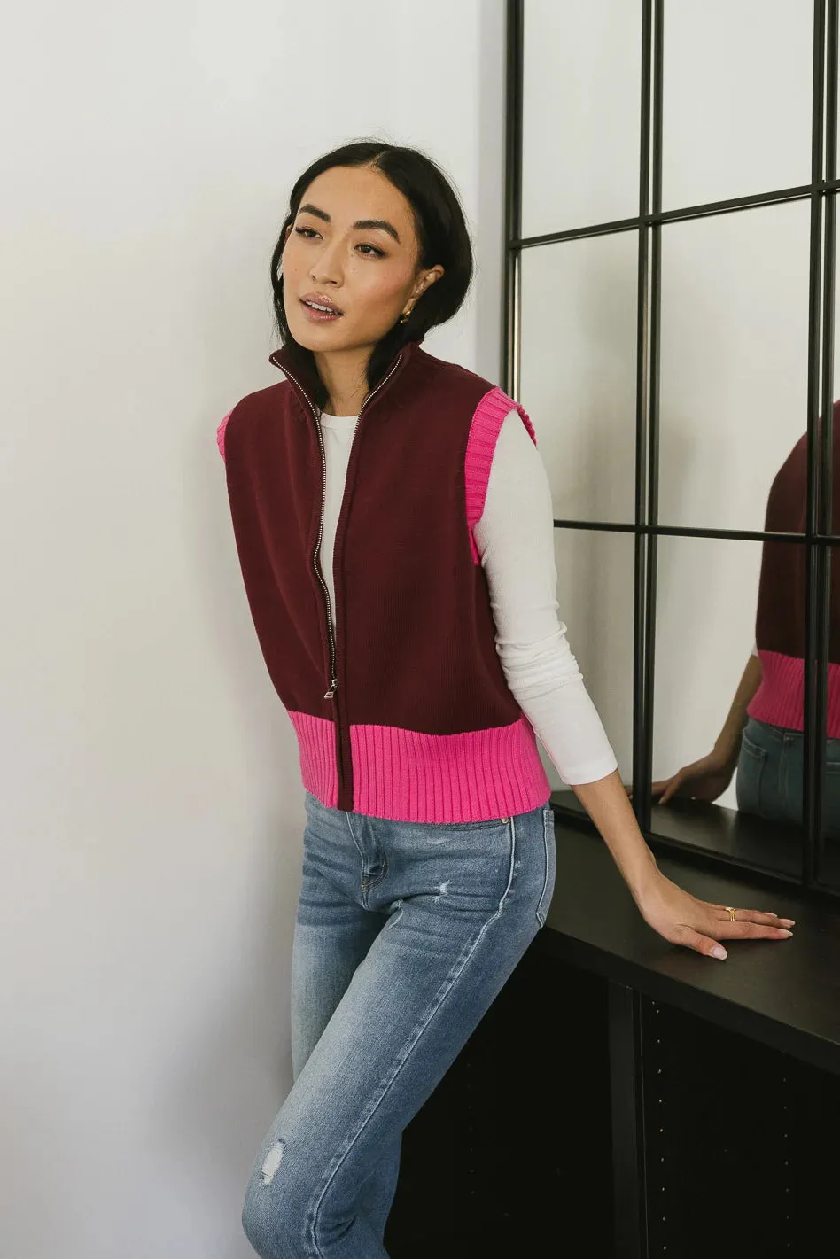 Sophie Colorblock Vest in Maroon