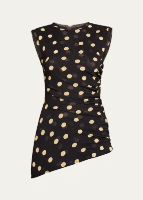 Stella McCartney Ruched Polka-Dot Jersey Sleeveless Top