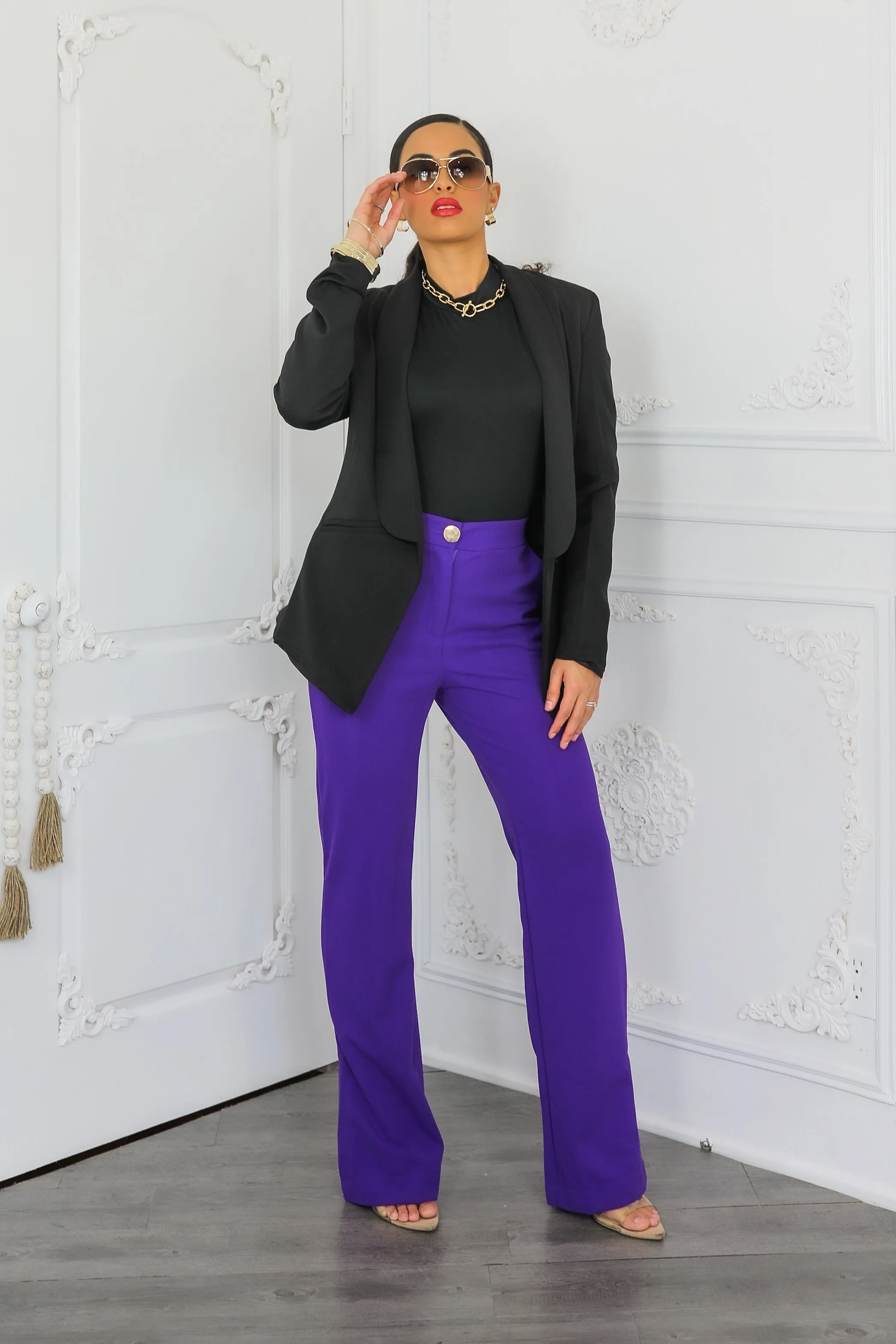 Straight Leg Side Slit Trouser Pants