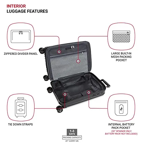 SwissGear 7910 Hardside Expandable Spinner Wheel Luggage with TSA Lock and USB, Black, Carry-On 20-Inch