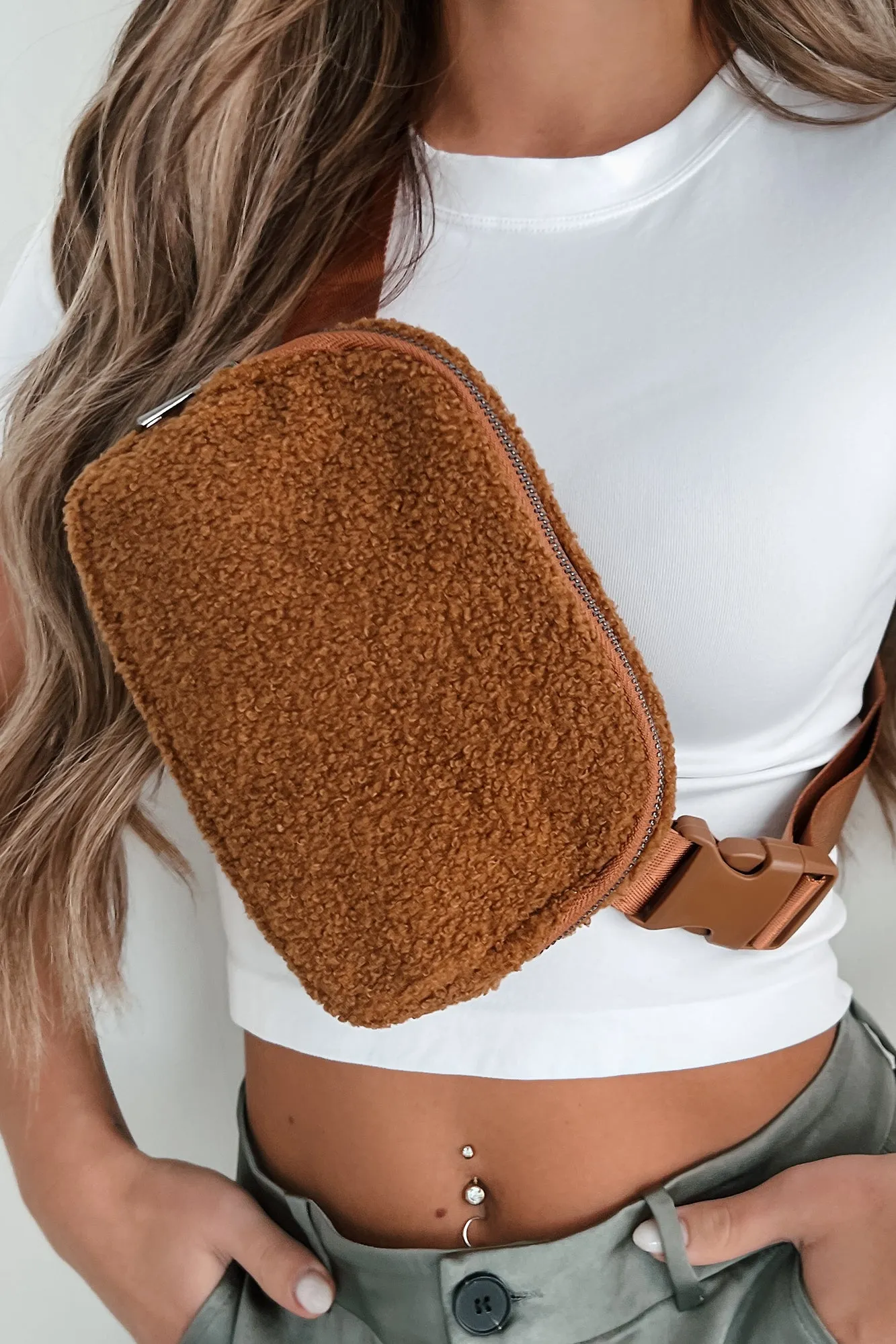 Take Me Along Sherpa Belt Bag (Brown)