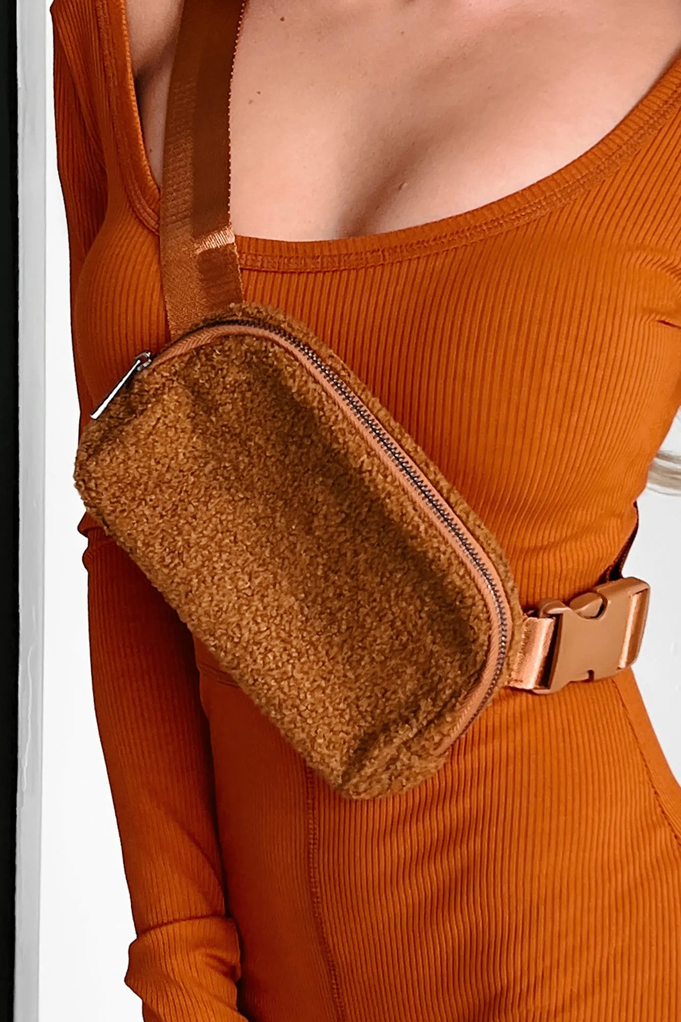 Take Me Along Sherpa Belt Bag (Brown)