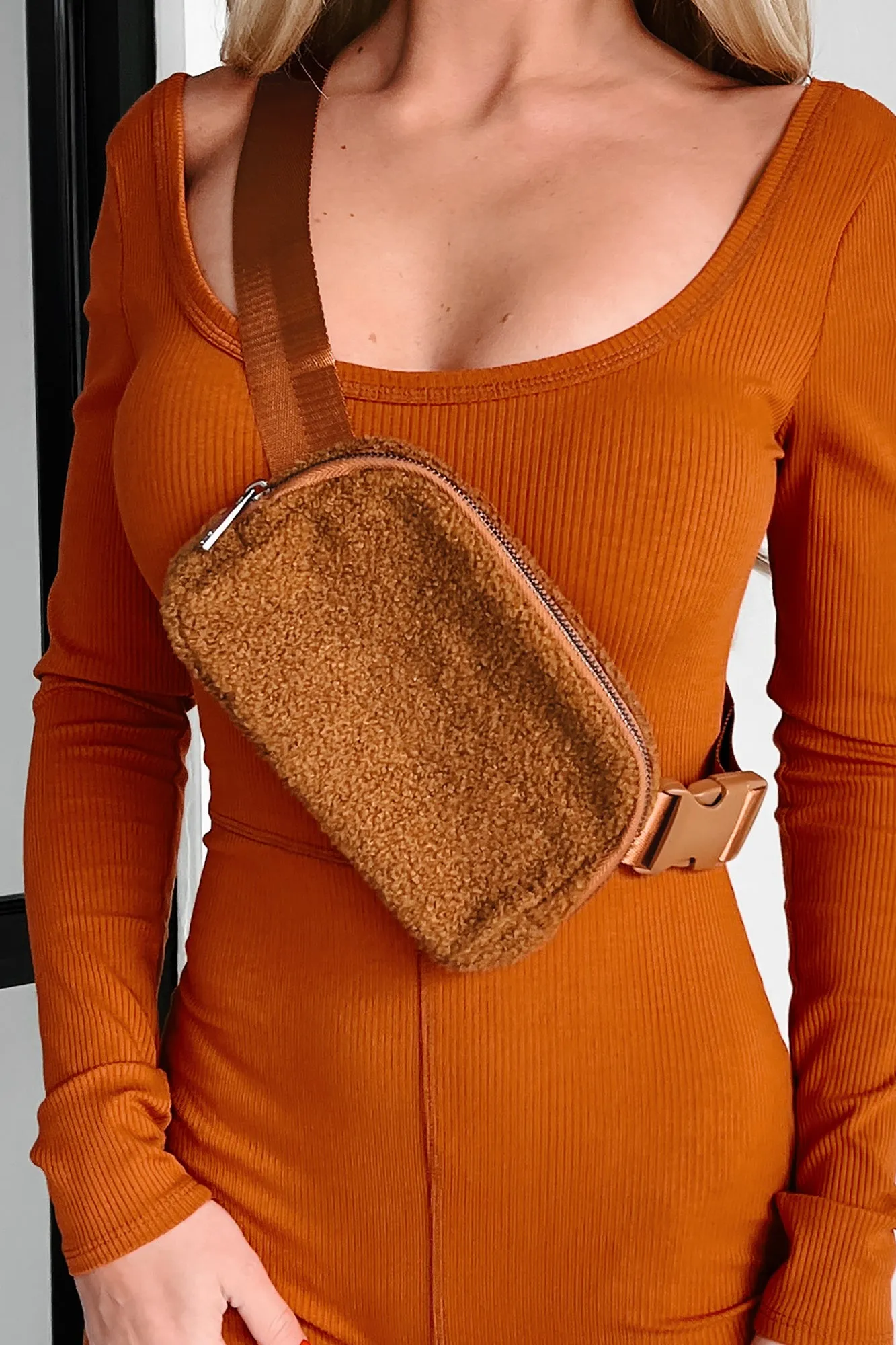 Take Me Along Sherpa Belt Bag (Brown)