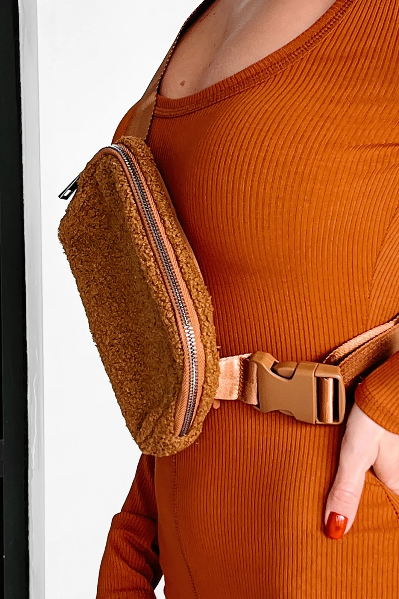 Take Me Along Sherpa Belt Bag (Brown)