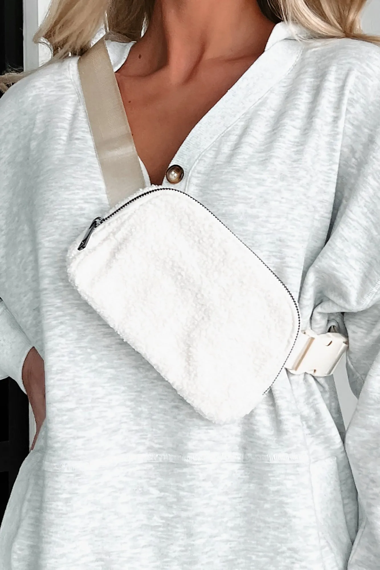 Take Me Along Sherpa Belt Bag (White)