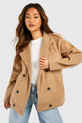 Textured Wool Look Button Detail Jacket