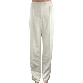 Tiger Mist White High Rise Pleated Relaxed Fit Straight Leg Trouser Pants Size M