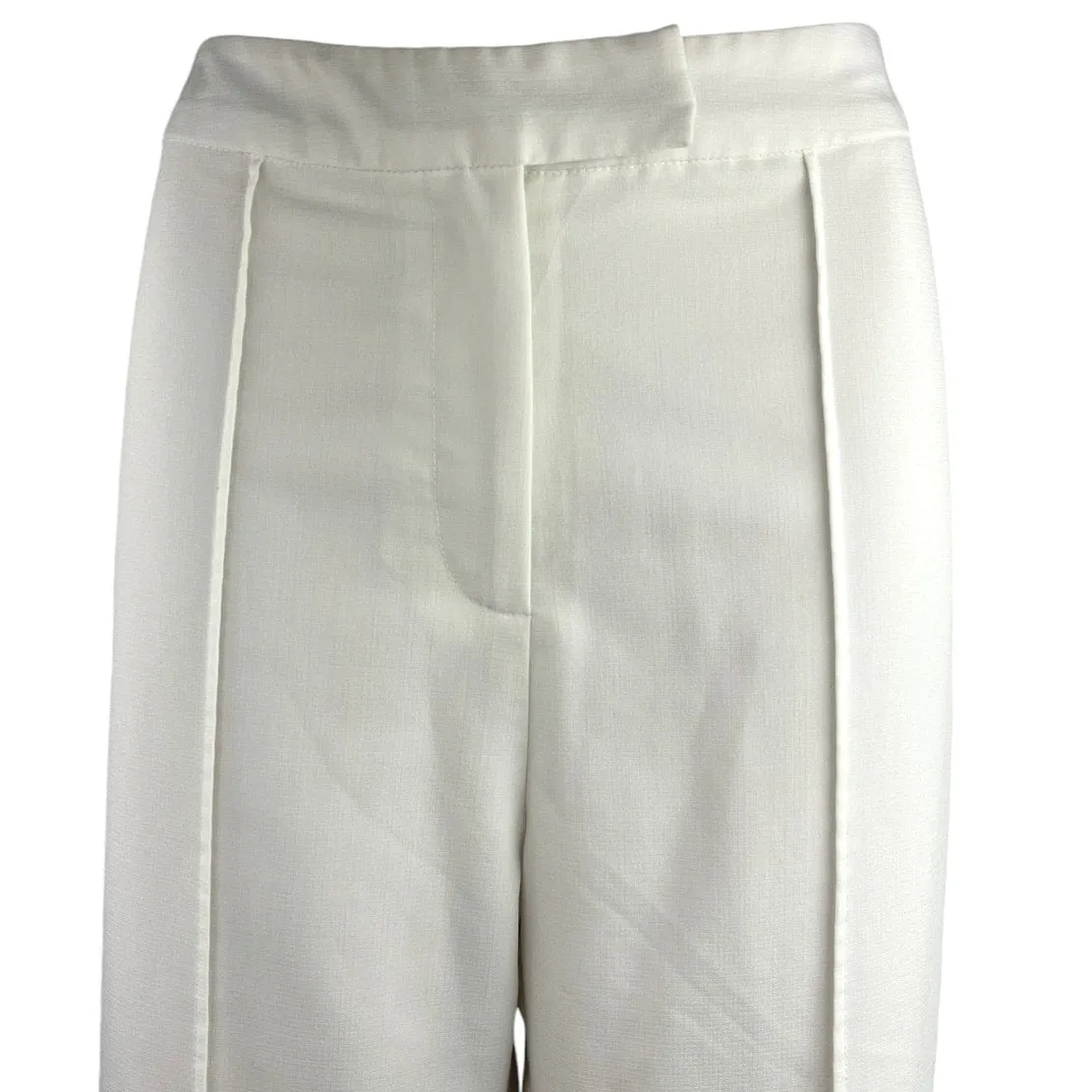 Tiger Mist White High Rise Pleated Relaxed Fit Straight Leg Trouser Pants Size M