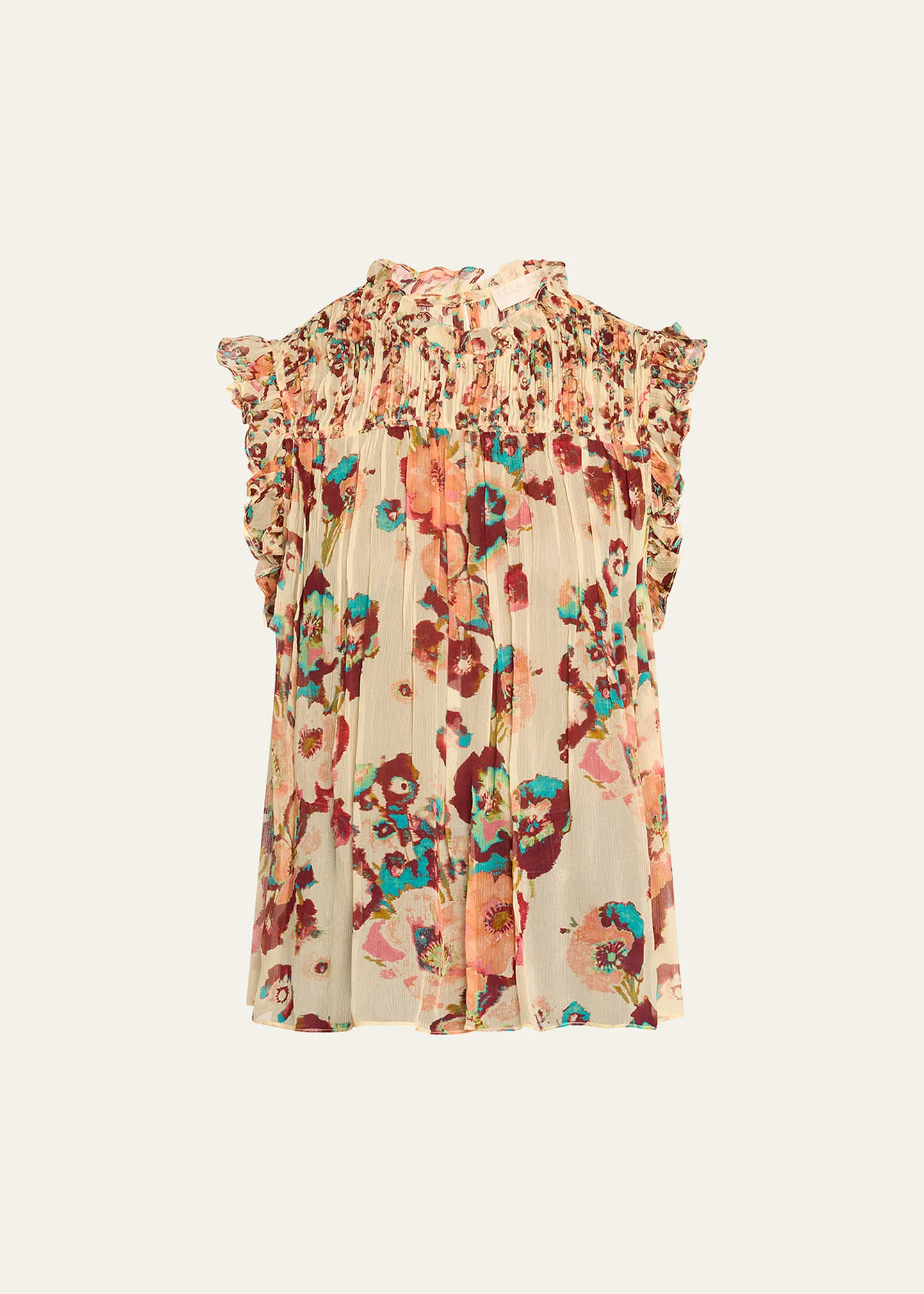 Ulla Johnson Georgina Sleeveless Ruffled Floral Silk Top