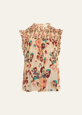 Ulla Johnson Georgina Sleeveless Ruffled Floral Silk Top