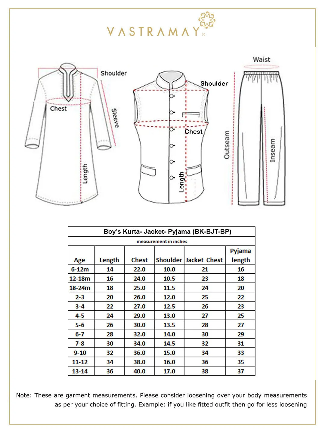 VASTRAMAY Boys' Orange And Black Jacket, Kurta and Pyjama Set