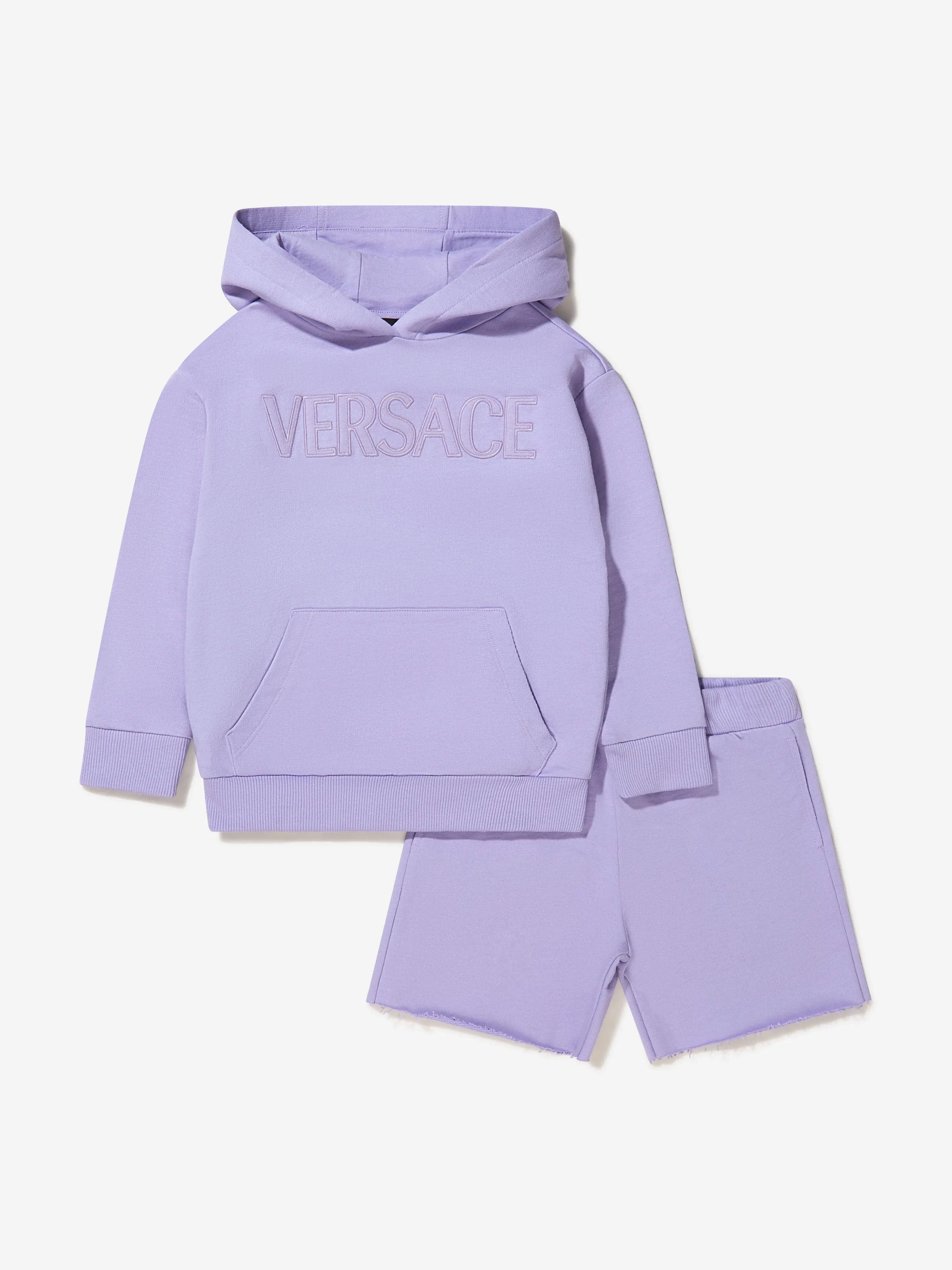 Versace Girls Cotton Logo Hoodie And Shorts Set