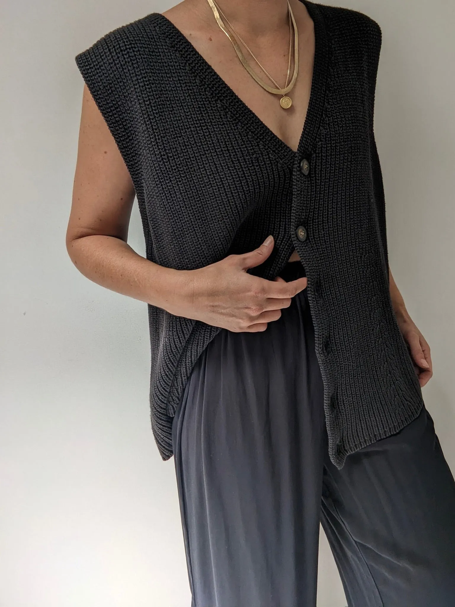 Vintage Faded Black Cotton Knit Vest