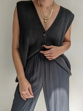 Vintage Faded Black Cotton Knit Vest