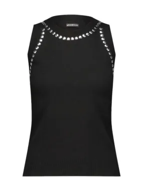 Viscose Blend Sleeveless Top with Studs - Black