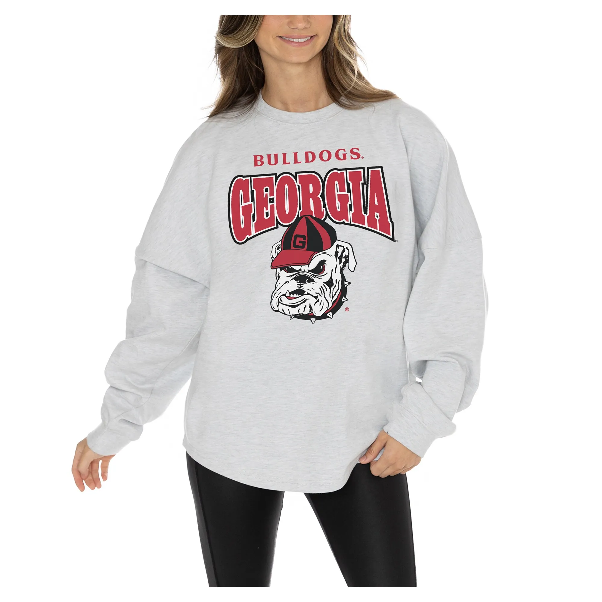 Women's Gameday Couture  Ash Georgia Bulldogs Relaxed Fit French Terry Pullover Sweatshirt