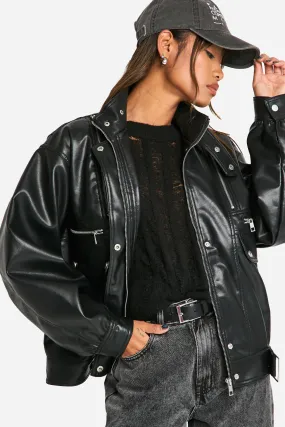 Zip Detail Faux Leather Bomber Jacket